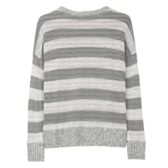 Eileen Fisher - Coastal Beach Asthetic 2 Layer Linen Strip Top, Grey White Med - Picture 9 of 9